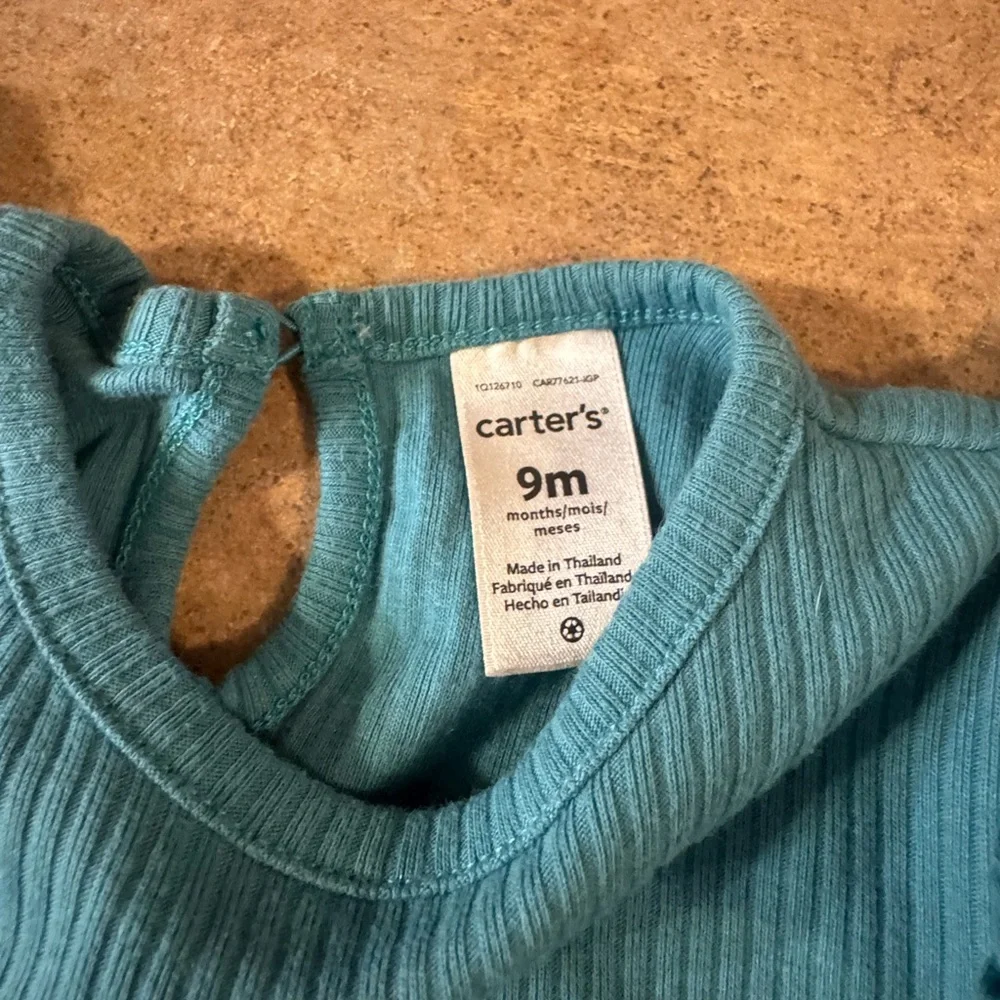 Baby Girl Long Sleeve Floral Teal Baby Dress, Size 9M